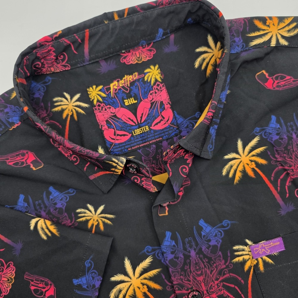 Retro Rifle Lobster‎ Shirt Men's Size 2XL Black Tropical Hawaiian Short Sleeve